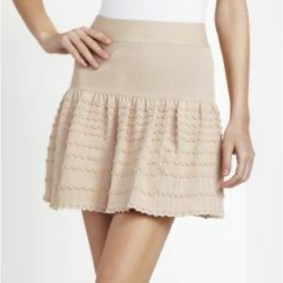 BCBGMaxAzria Nude Blush Pink Fit & Flare Knit Ruffle Skirt Size Medium M - Picture 1 of 6
